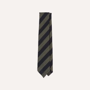 Khaki and Navy Block Stripe Hand Rolled Silk Grenadine Tie