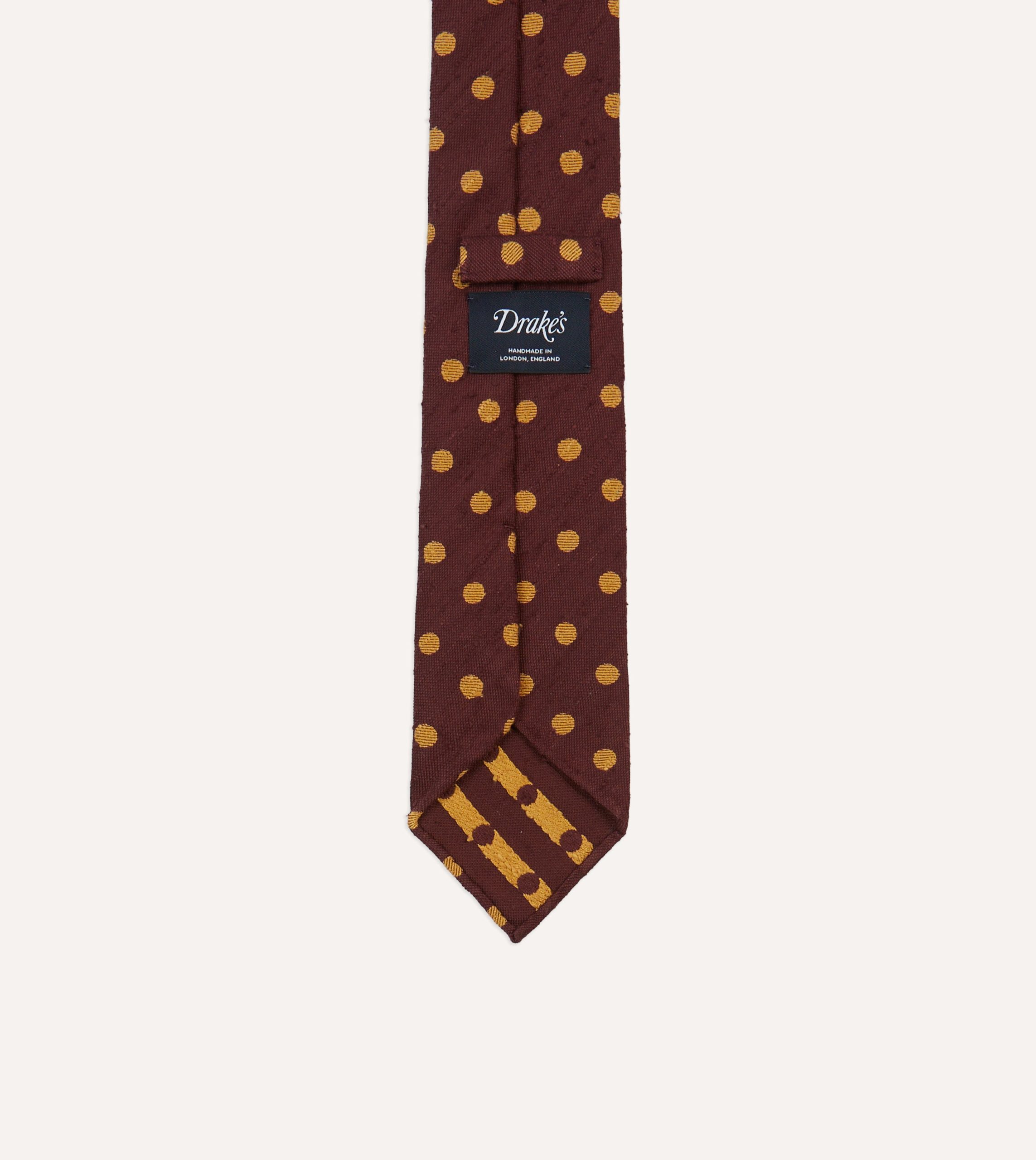 Burgundy and White Spots Shantung Silk Tie - Image 4
