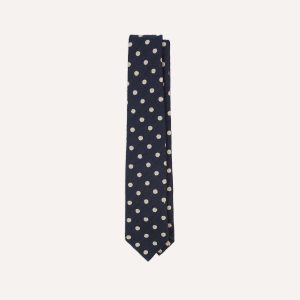 Navy and White Spots Shantung Silk Tie