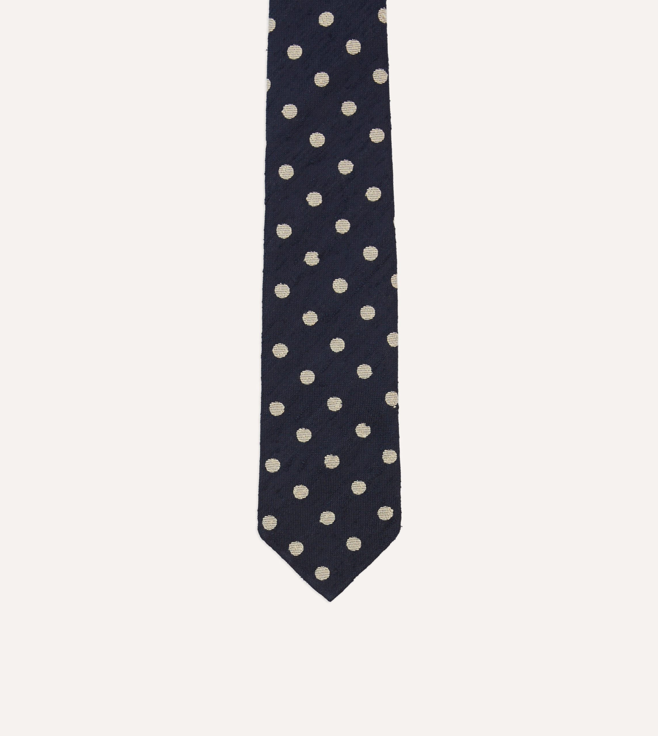 Navy and White Spots Shantung Silk Tie - Image 3