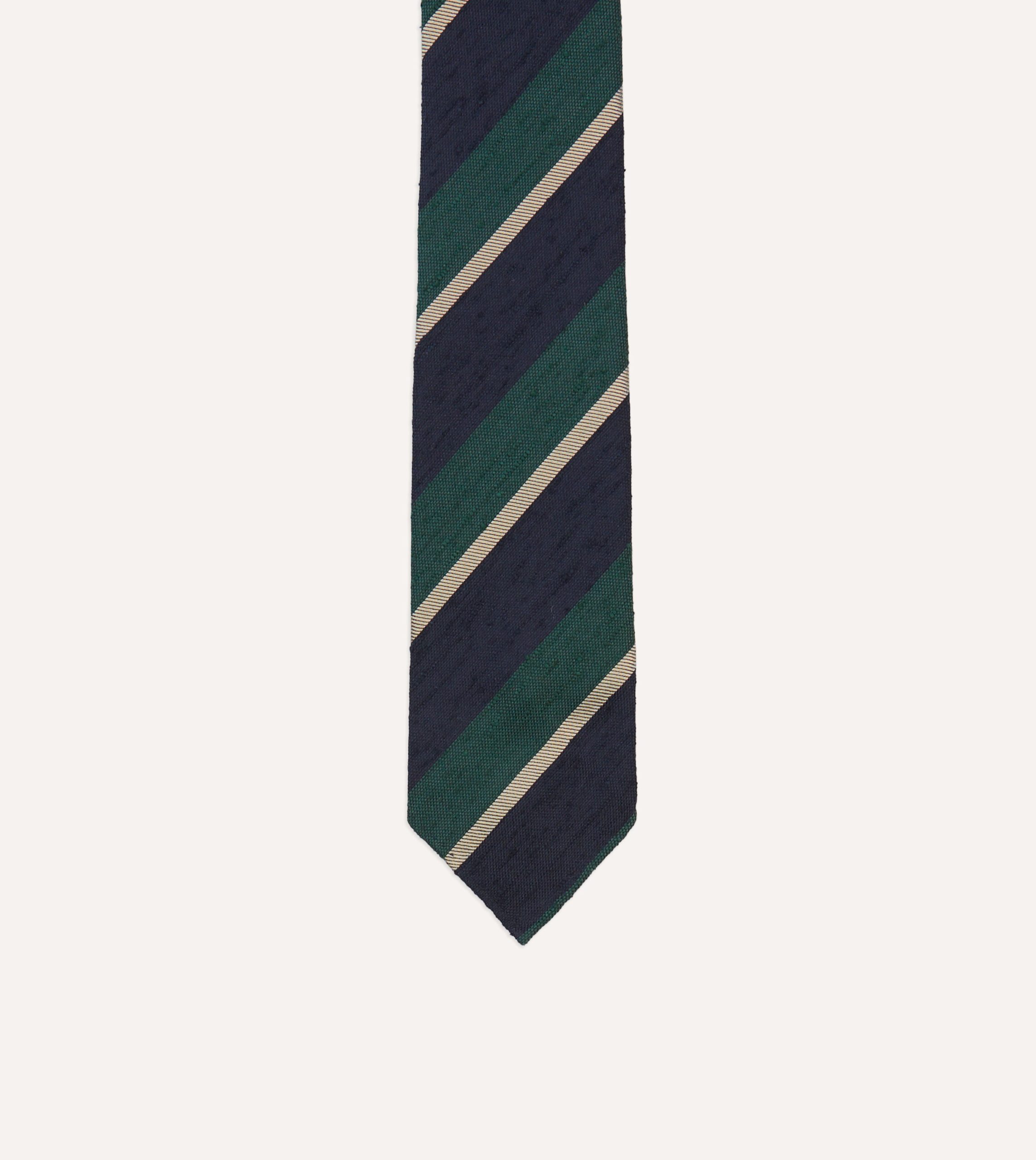 Navy Multi Stripe Shantung Silk Tie - Image 3