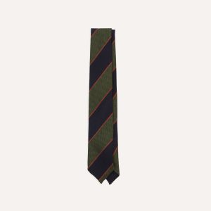 Green. Red and Navy Line Stripe Hand Rolled Wool Tie