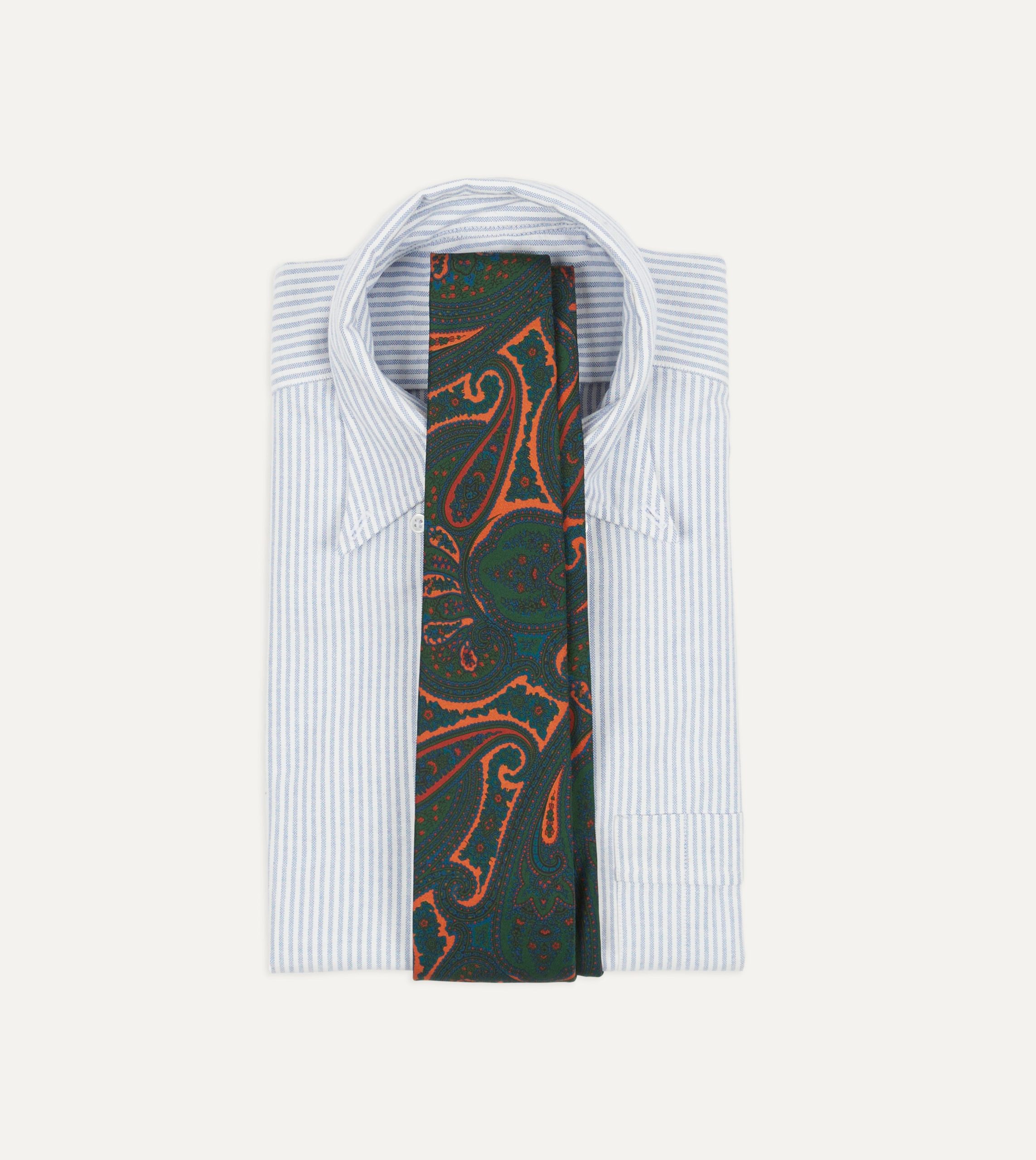 Green and Orange Large Paisley Print Madder Silk Self Tipped Tie - Image 2