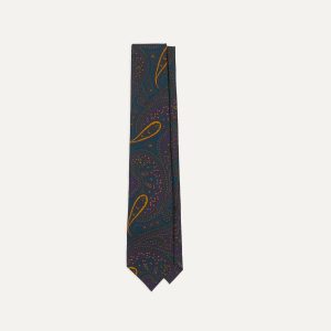 Teal and Purple Large Paisley Print Madder Silk Self Tipped Tie