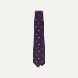 Navy and Yellow Dog Print Silk Tie