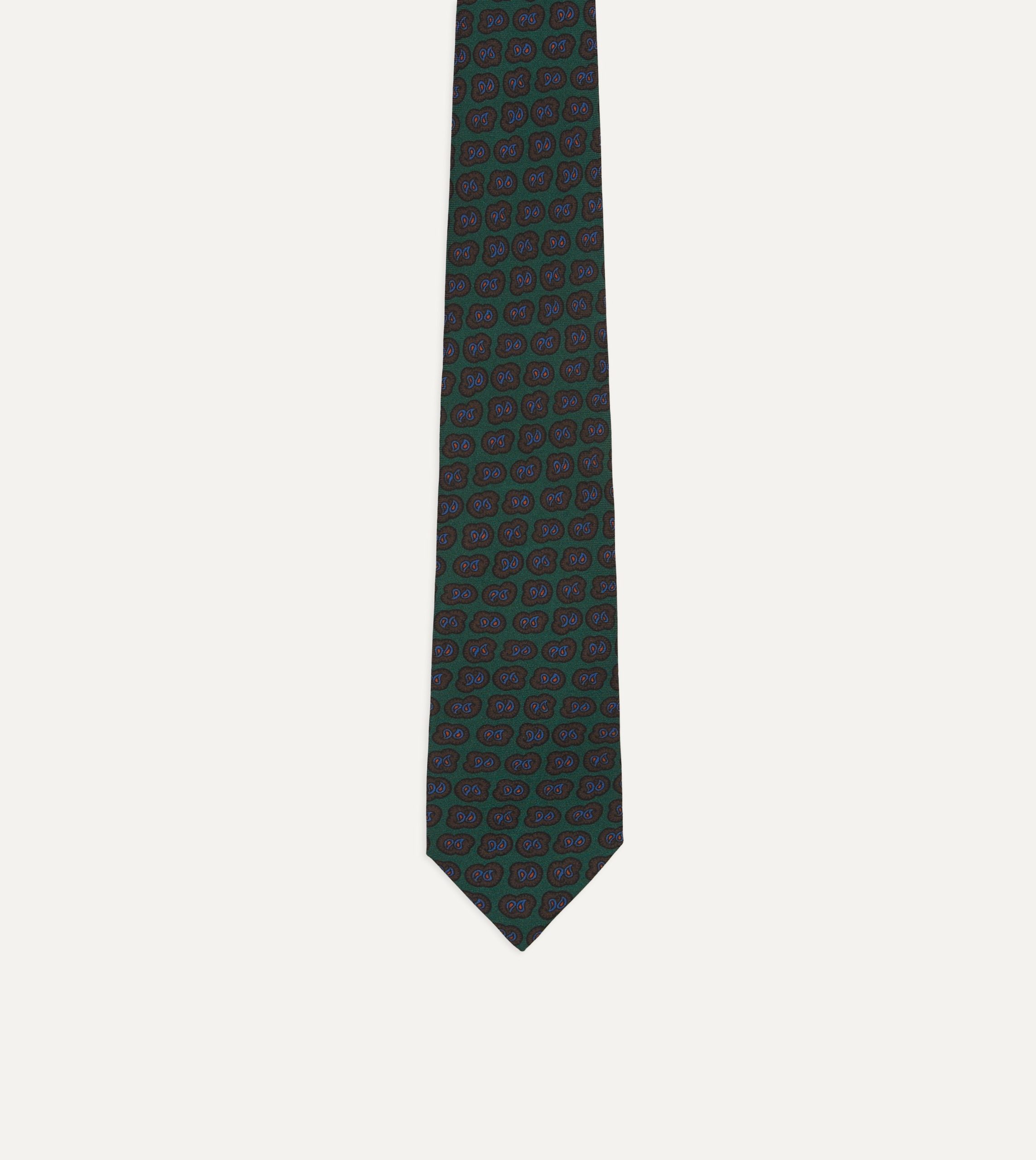 Green Paisley Double Leaf Print Silk Self-Tipped Tie - Image 4