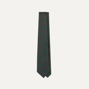 Green Paisley Leaf Print Silk Hand-Rolled Tie