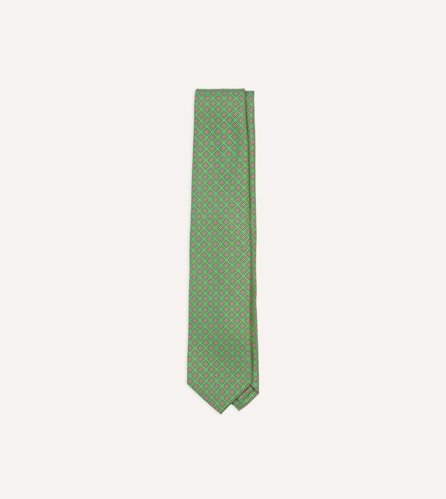 Green Square Medallion Self-Tipped Silk Tie