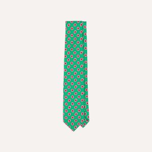 Green Hexagon Tile Print Silk Self-Tipped Tie