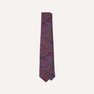 Purple Acanthus Print Silk Self Tipped Tie