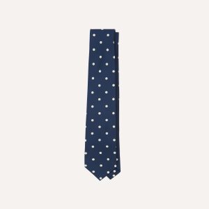 Navy Large Spot Silk Self-Tipped Tie