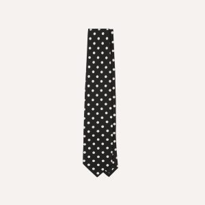 Navy Small Spot Crepe de Chine Silk Self-Tipped Tie