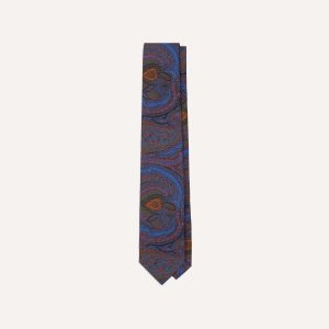 Blue Large Paisley Print Madder Silk Self-Tipped Tie