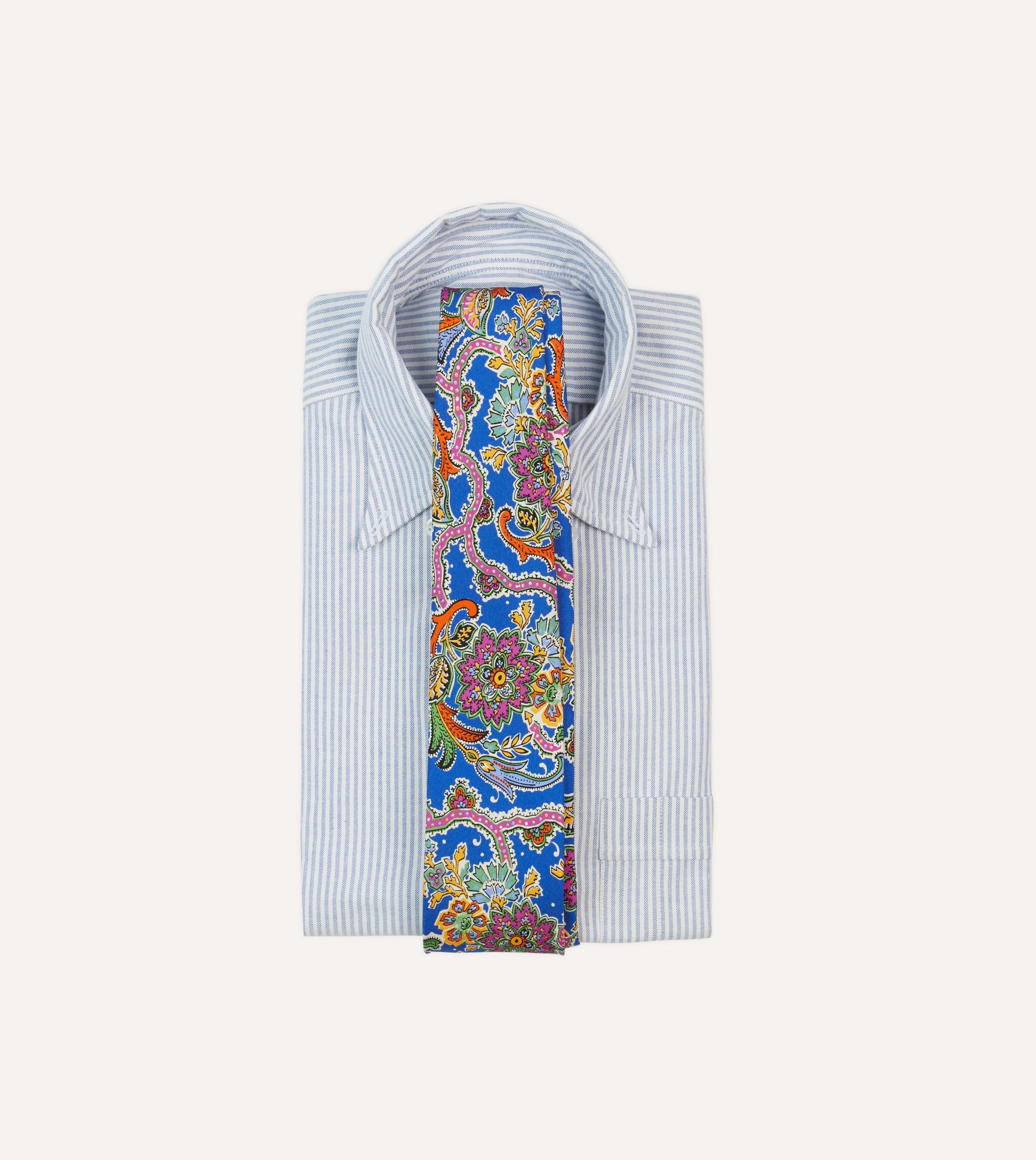 Blue Large Paisley Silk Self-Tipped Tie - Image 2