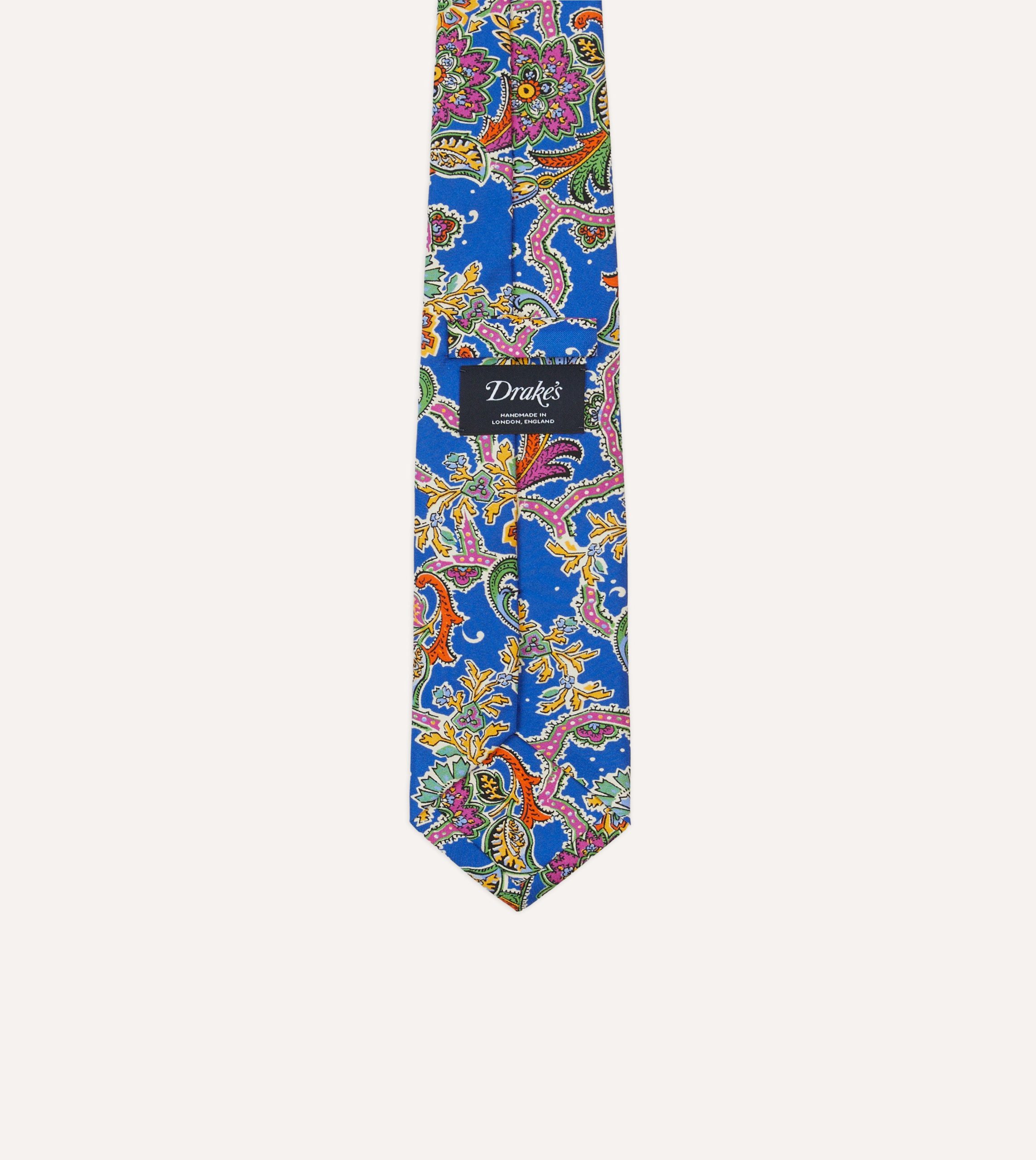 Blue Large Paisley Silk Self-Tipped Tie - Image 4