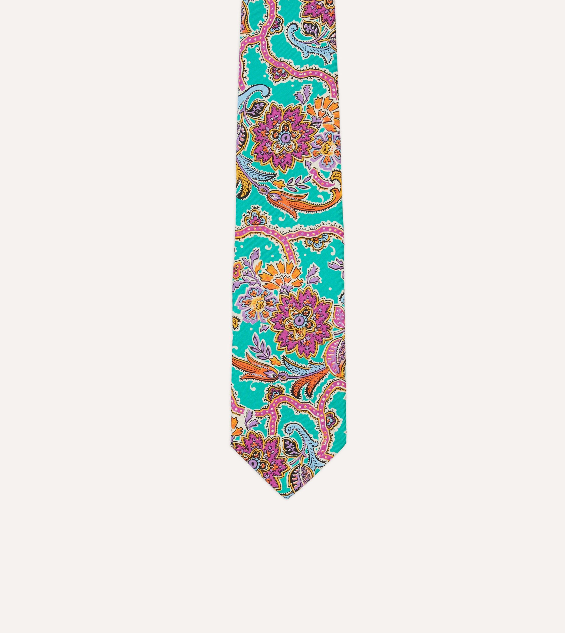 Green Large Paisley Silk Self-Tipped Tie - Image 3