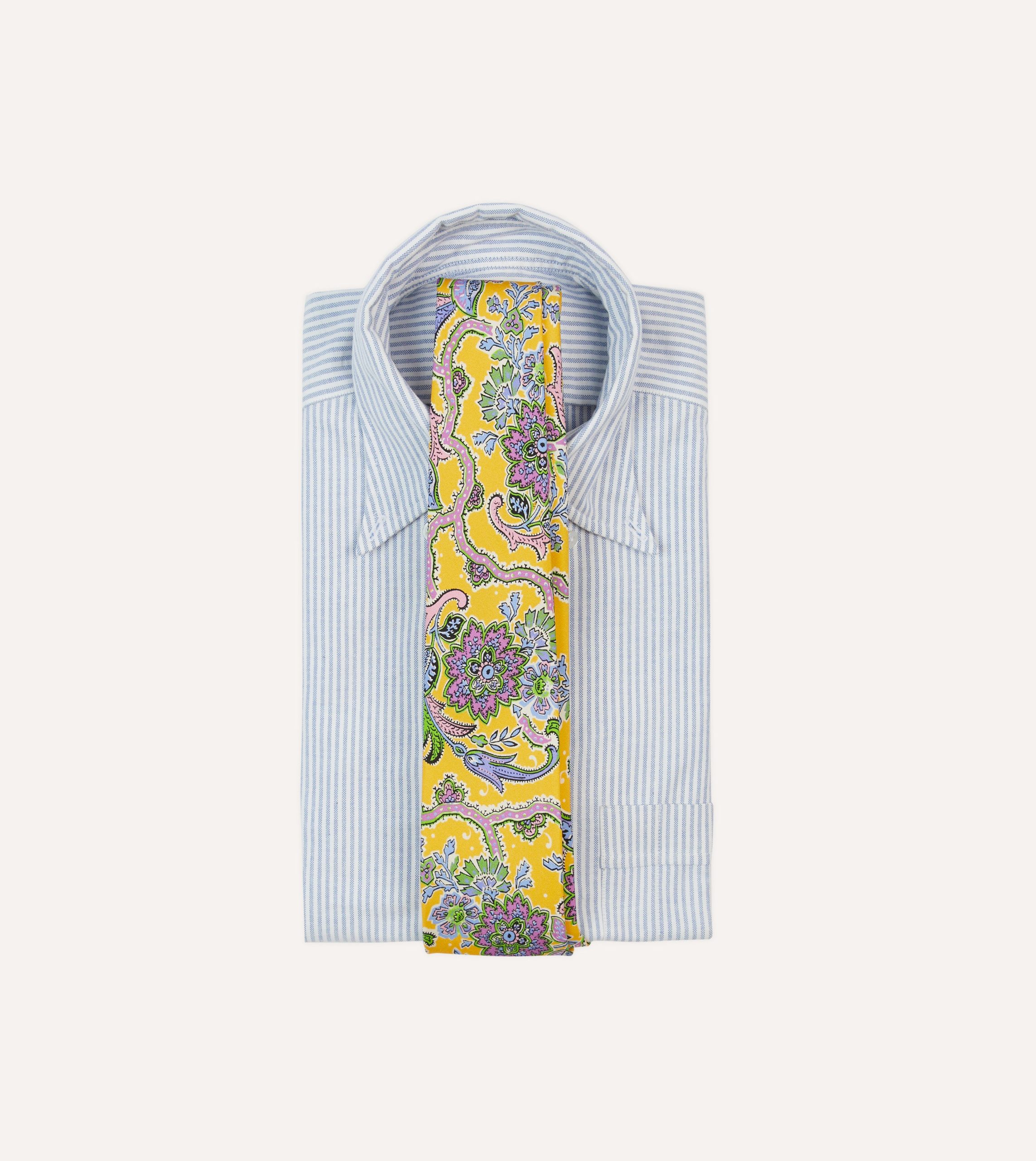 Yellow Large Paisley Silk Self-Tipped Tie - Image 2
