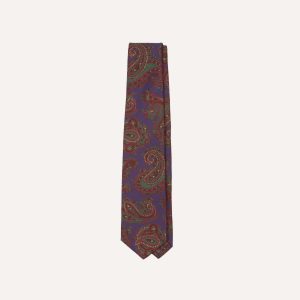 Purple Large Paisley Print Madder Silk Self-Tipped Tie