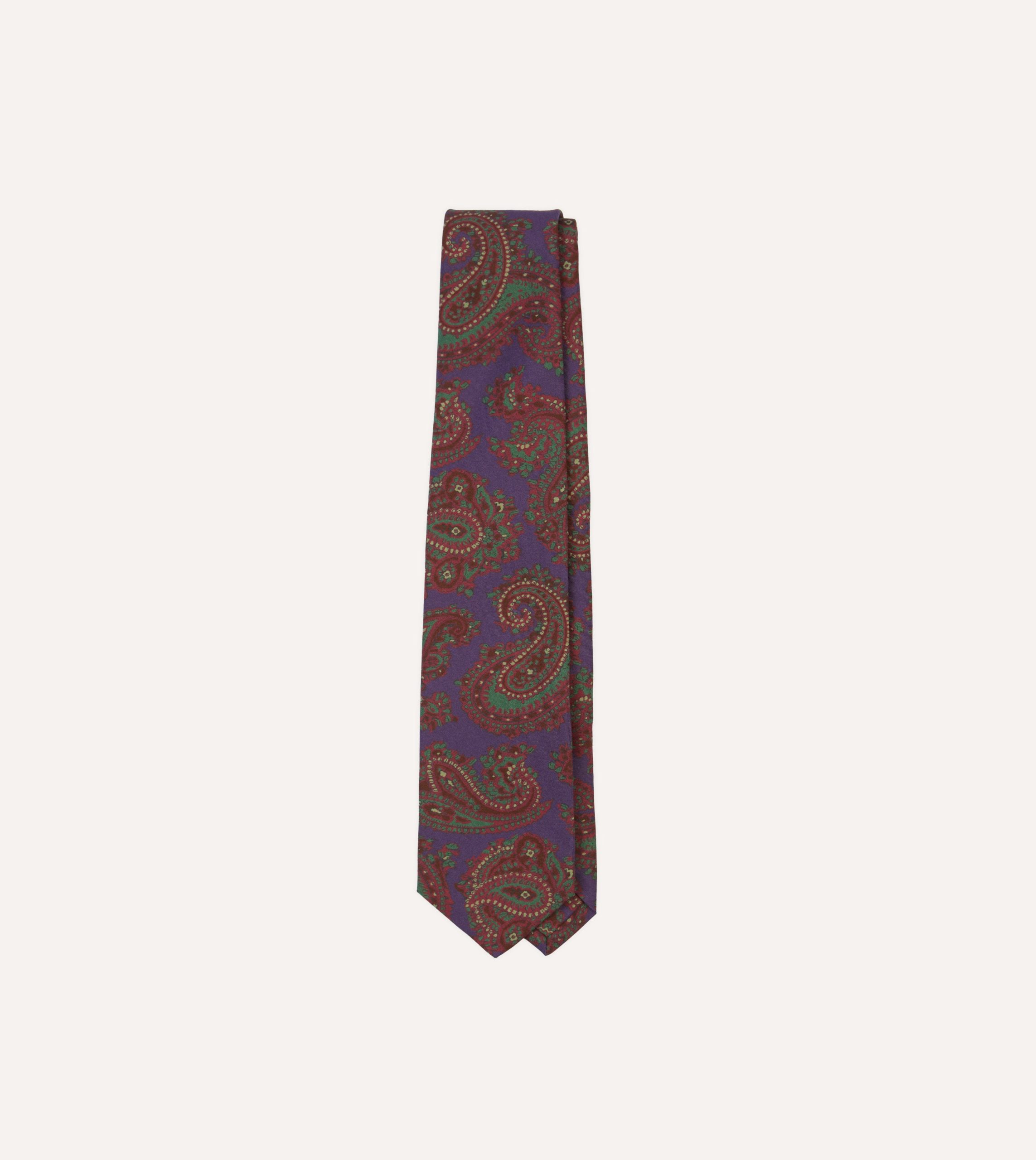 Purple Large Paisley Print Madder Silk Self-Tipped Tie