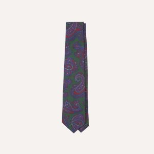 Green Large Paisley Print Madder Silk Self-Tipped Tie