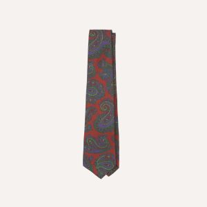 Rust Large Paisley Print Madder Silk Self-Tipped Tie
