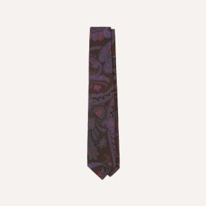 Brown Large Paisley Print Madder Silk Self-Tipped Tie
