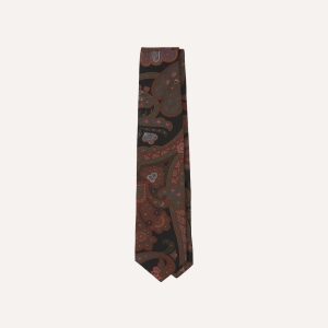 Black Large Paisley Print Madder Silk Self-Tipped Tie