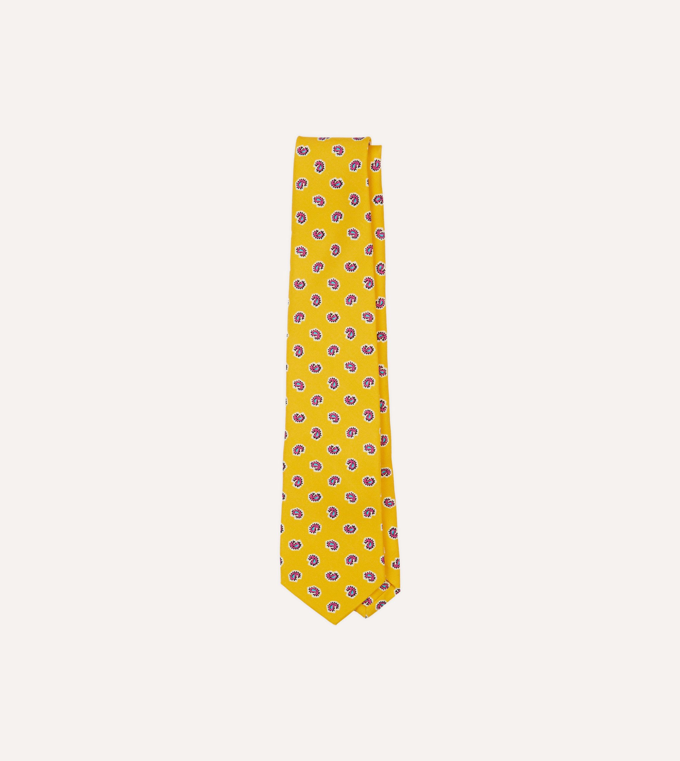 Yellow Mini Paisley Silk Self-Tipped Tie