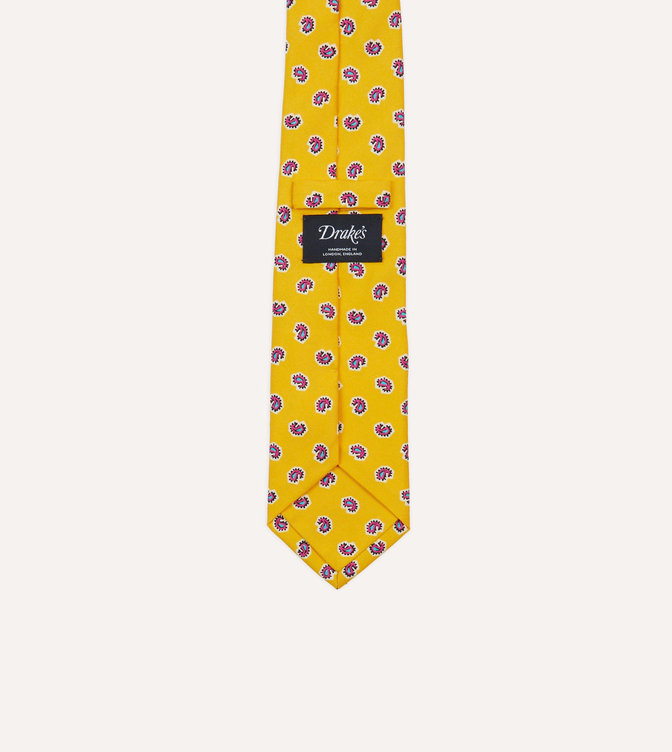 Yellow Mini Paisley Silk Self-Tipped Tie - Image 4