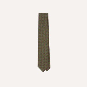 Green Medallion Print Madder Silk Self-Tipped Tie