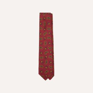Red Paisley Print Silk Self Tipped Tie