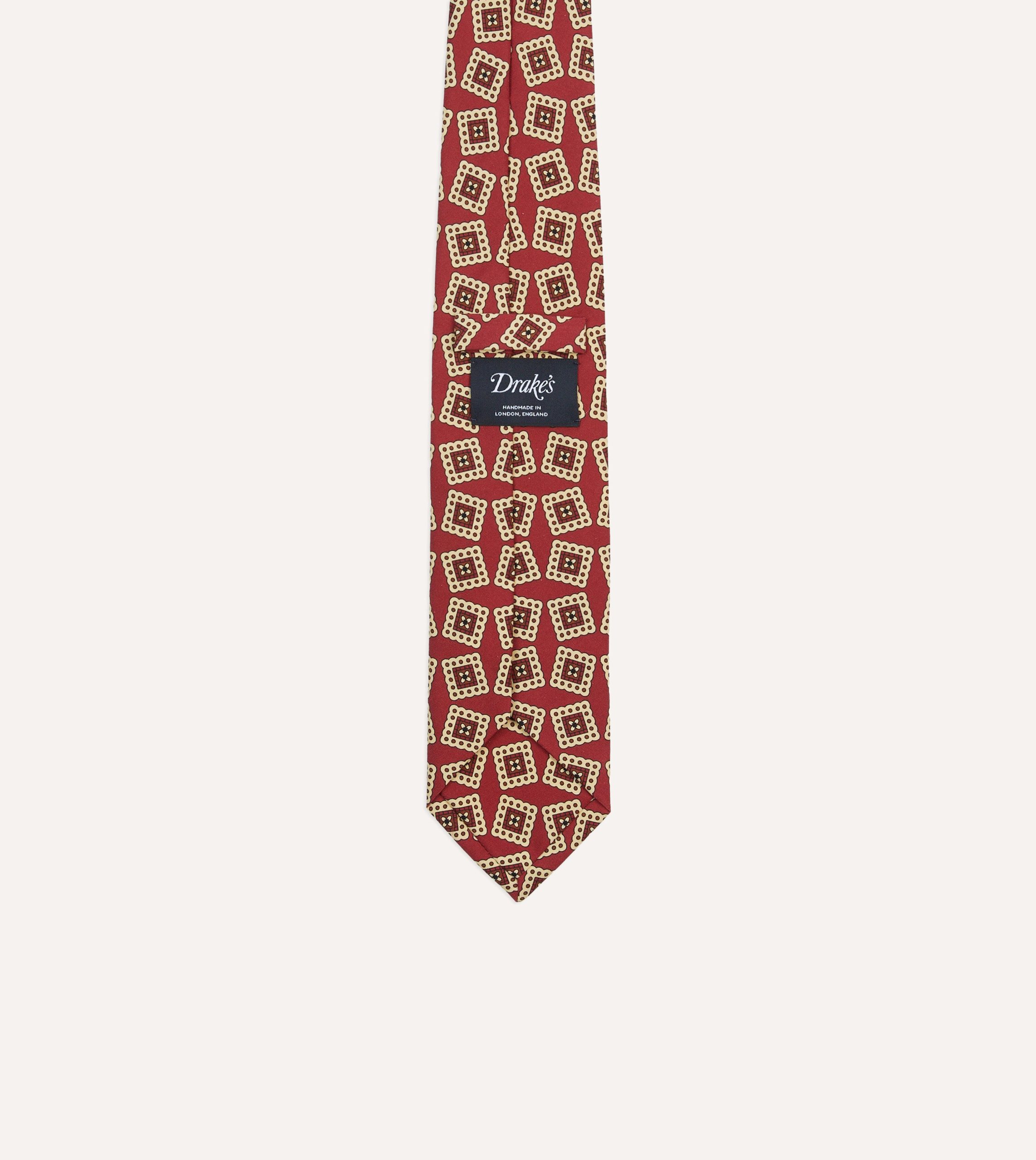 Red Jumbled Stamp Print Silk Self-Tipped Tie - Image 4