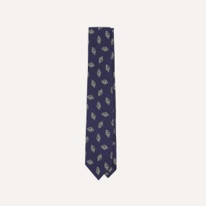 Navy Diamond Flower Print Silk Self-Tipped Tie