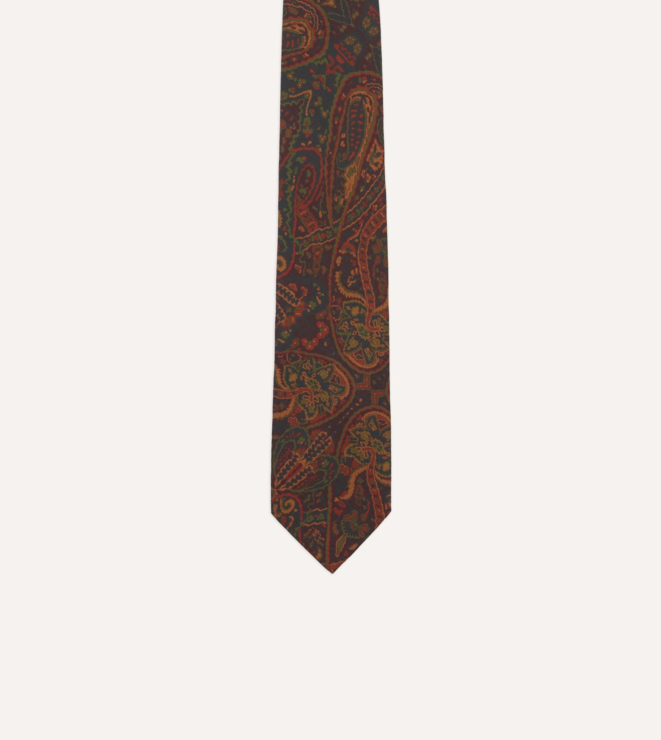 Navy and Burgundy Floral Paisley Print Silk Self Tipped Tie - Image 3