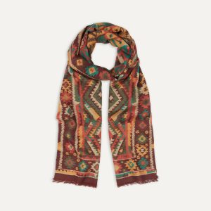 Brown Kilim Print Wool-Silk Scarf