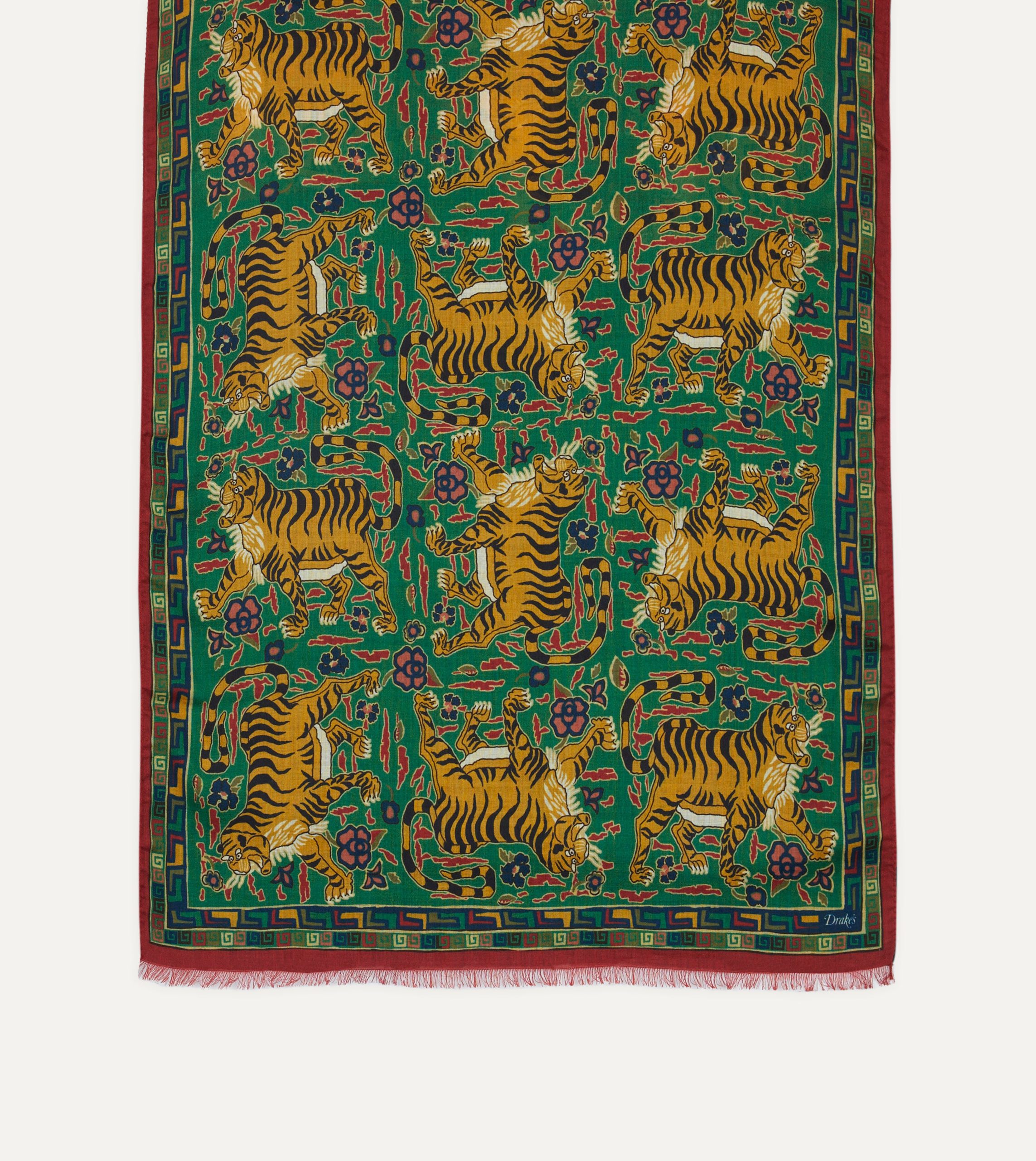 Green Jumbo Tiger Print Wool-Silk Scarf - Image 3