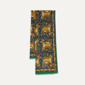 Navy Jumbo Tiger Print Wool-Silk Scarf