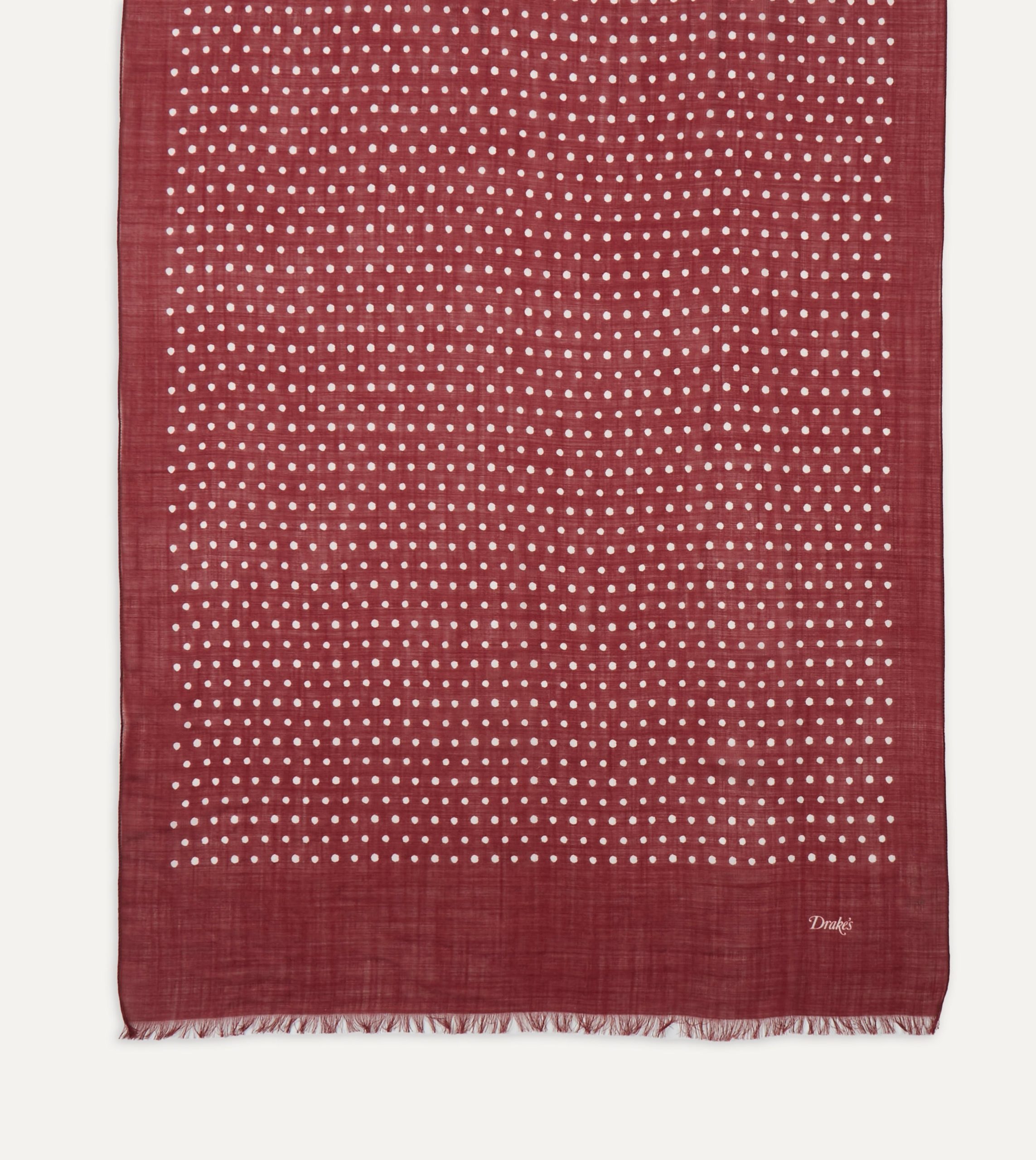 Red Polka Dot Print Wool Scarf - Image 4
