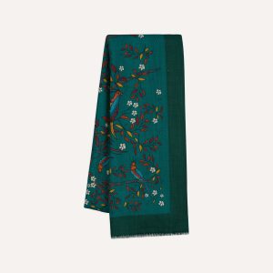 Green Birds of Paradise Print Wool Scarf