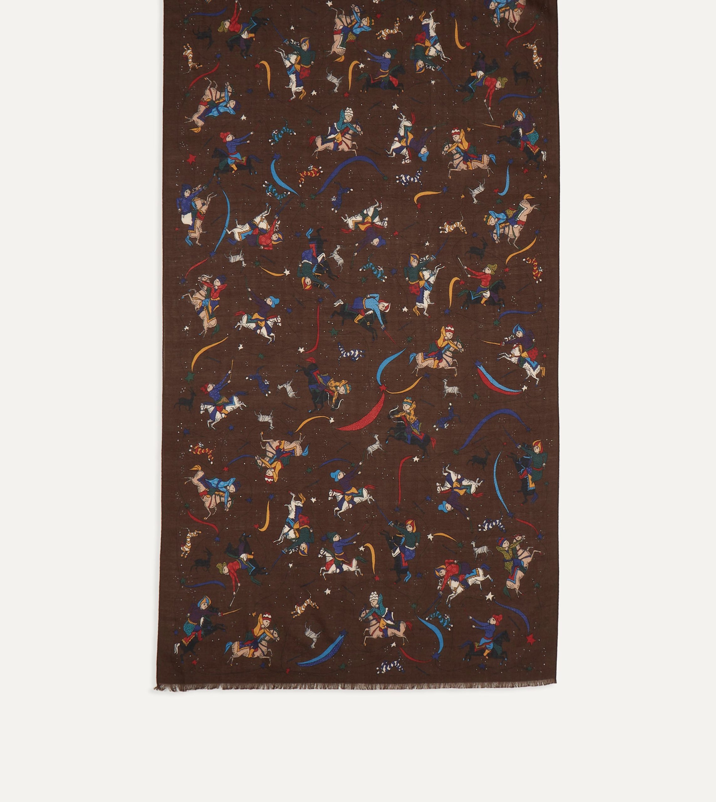 Brown Mughal and Stars Print Wool Scarf - Image 4