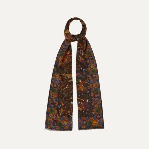 Brown Mughal Hunter Print Wool-Silk Scarf