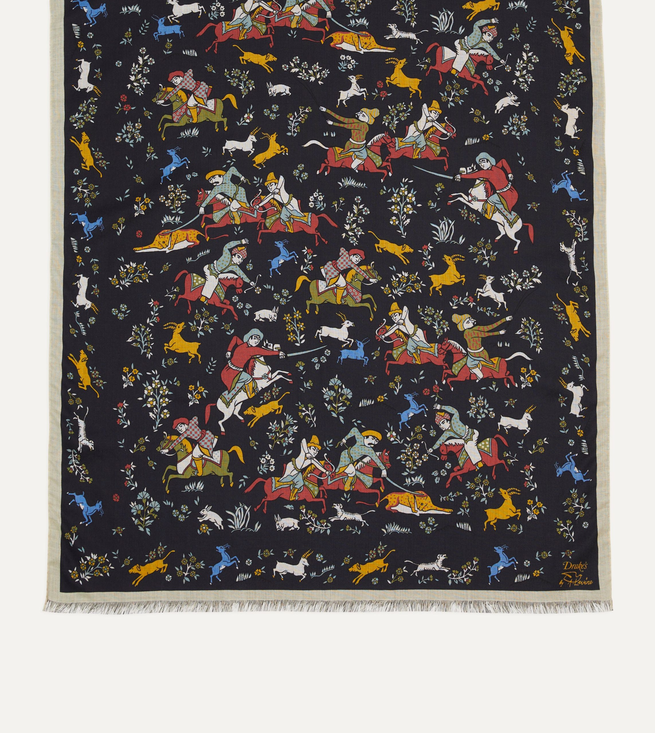 Drake's by A. Levine Black Mughal Print Wool-Silk Scarf - Image 3