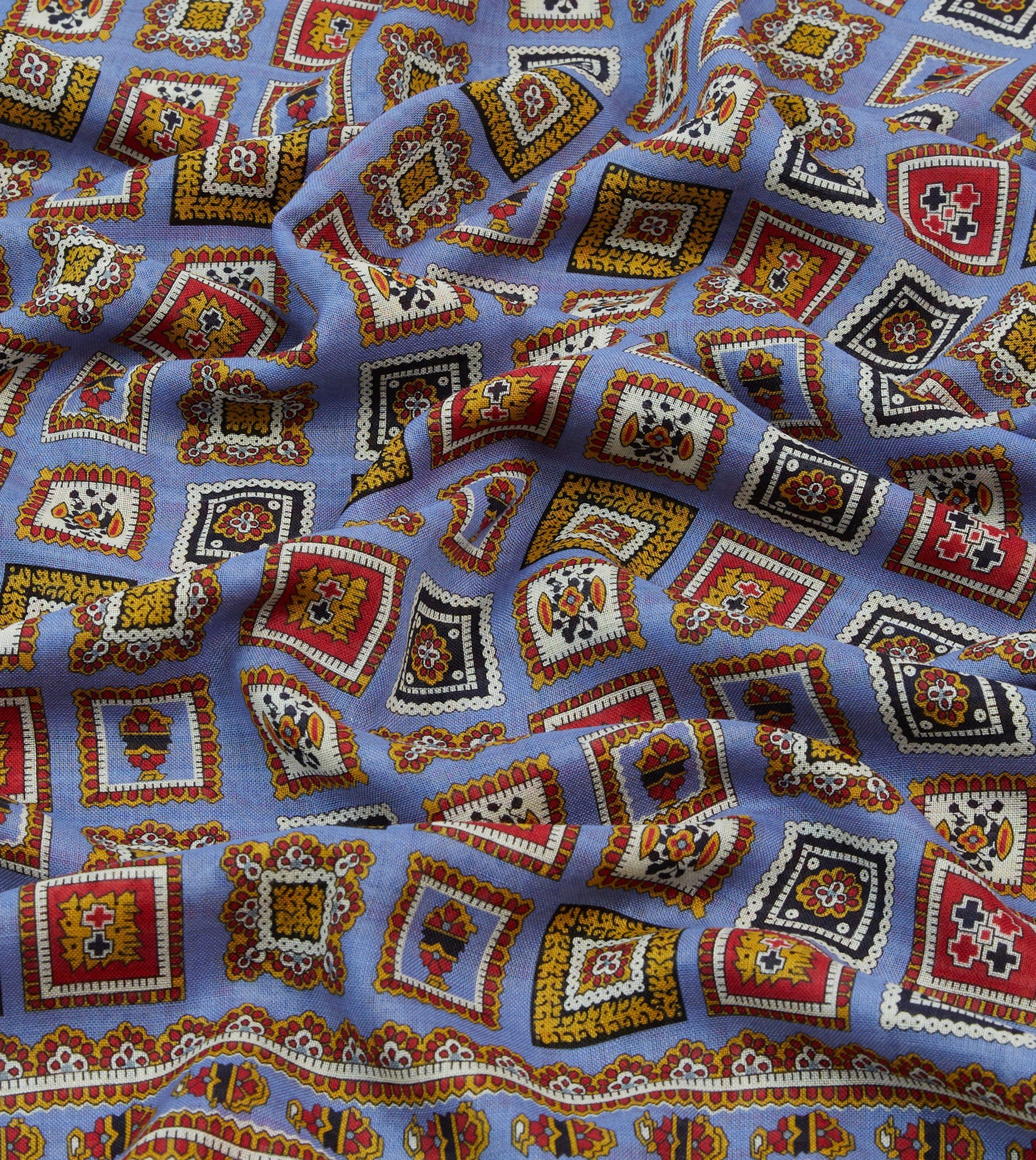 Blue and Black Medallion Print Tubular Wool Silk Scarf - Image 2