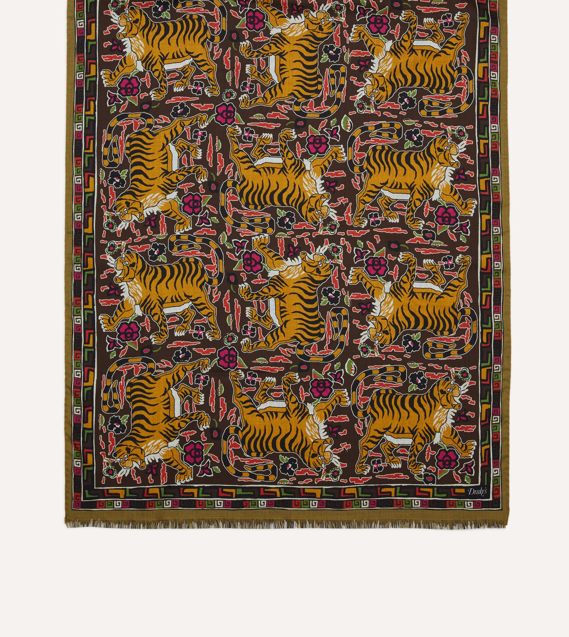 Brown Tiger Print Wool-Silk Scarf - Image 3