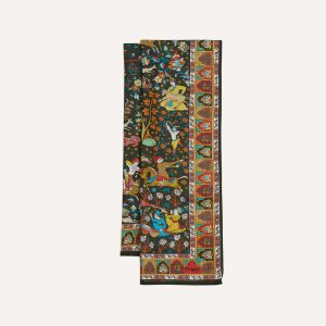 Green Mughal Garden Print Wool Silk Scarf