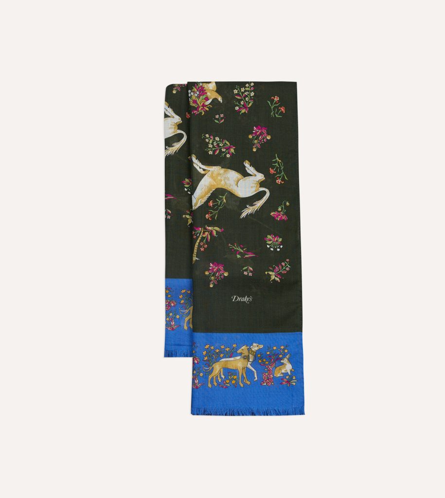 Green and Blue Unicorn Print Tubular Wool Silk Scarf