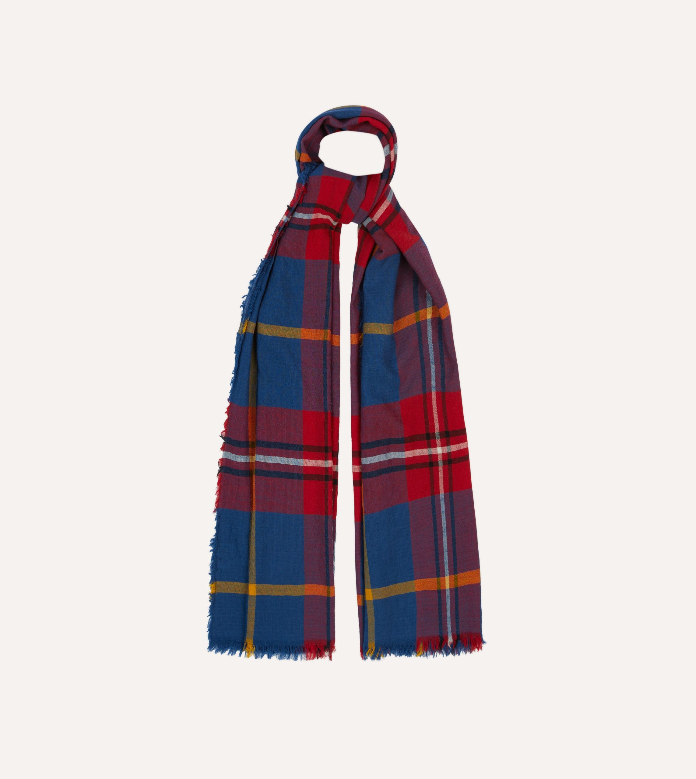 Blue Tartan Washed Check Wool Scarf - Image 4