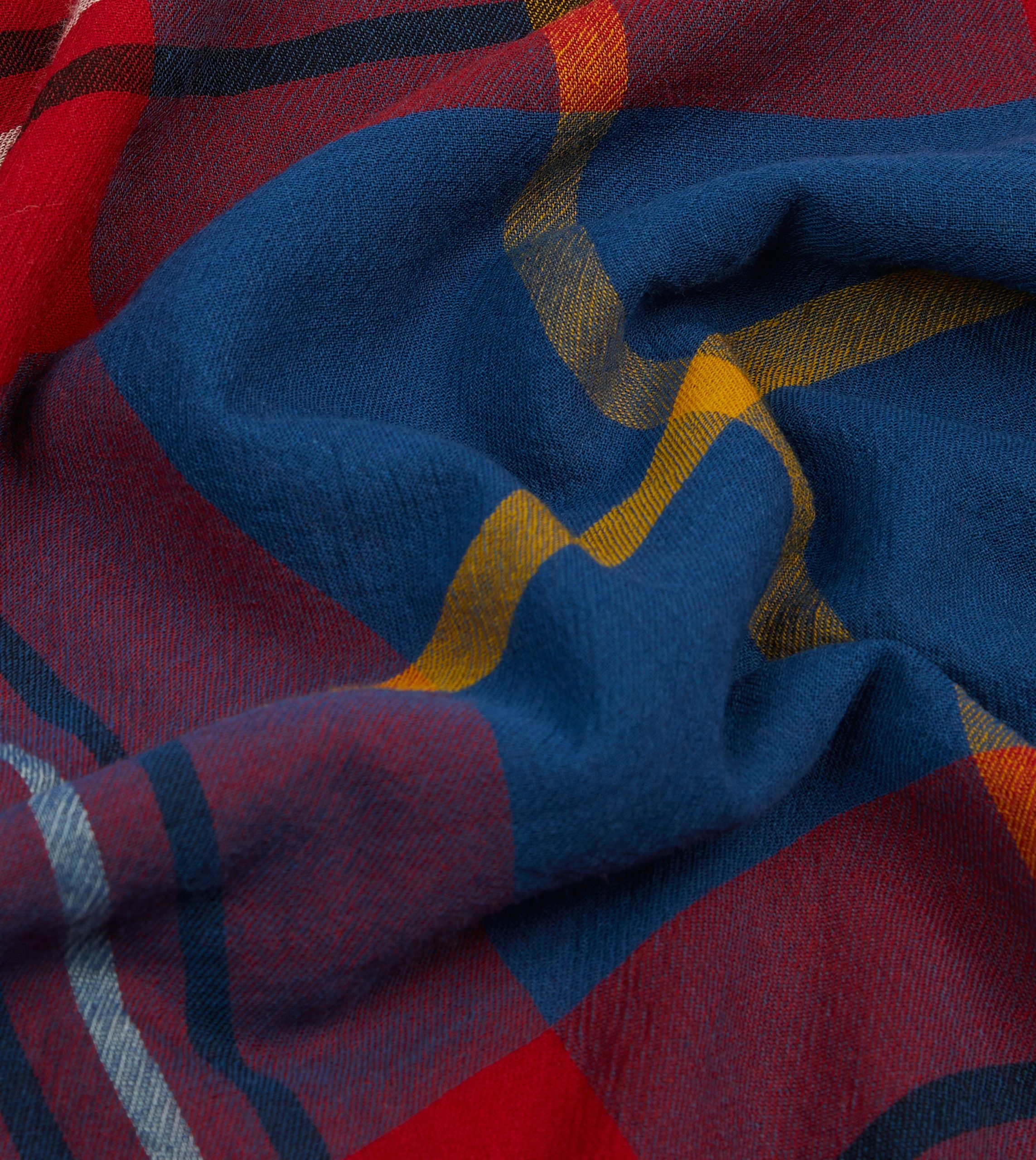 Blue Tartan Washed Check Wool Scarf - Image 2