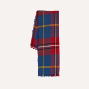 Blue Tartan Washed Check Wool Scarf