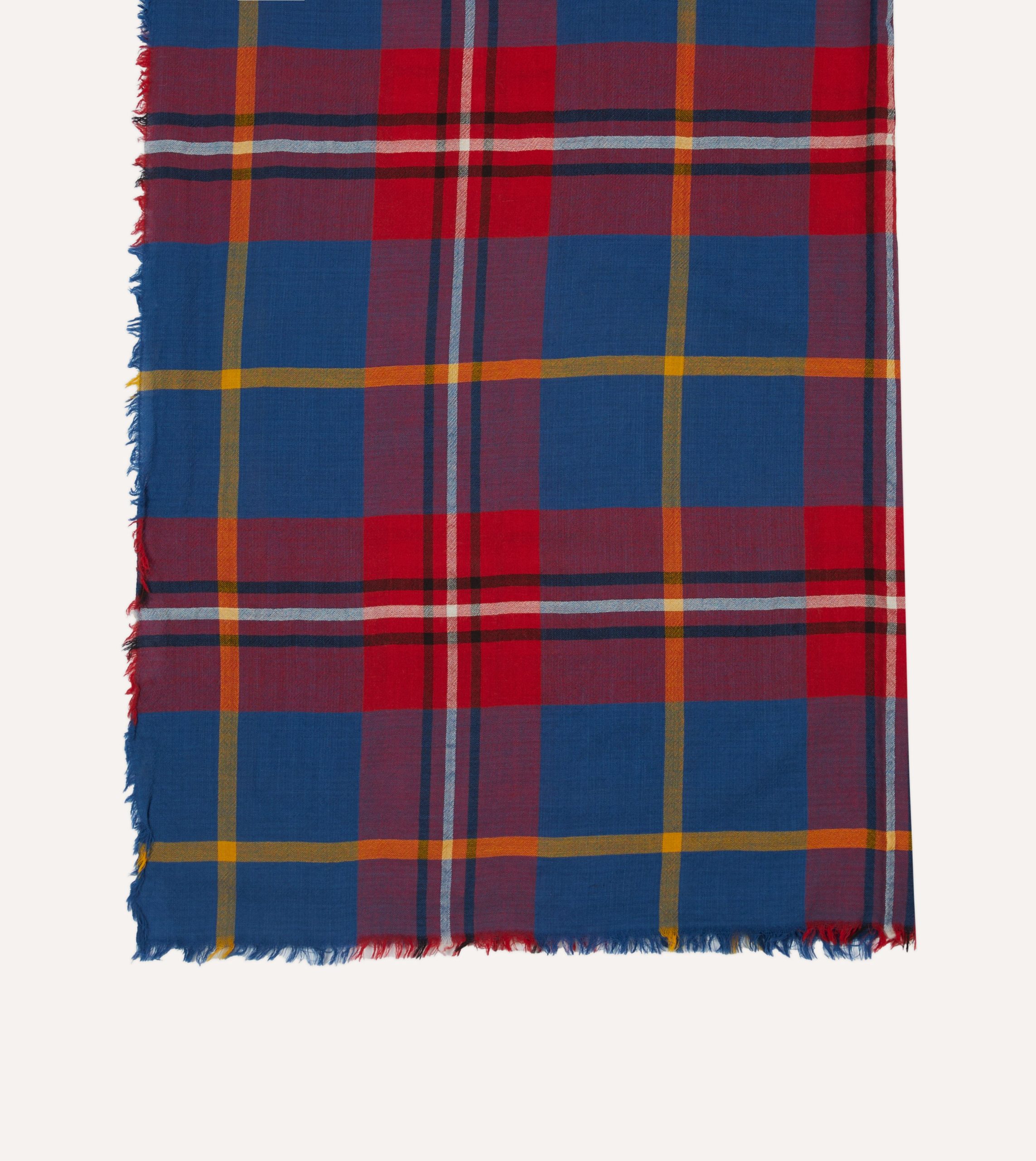 Blue Tartan Washed Check Wool Scarf - Image 3